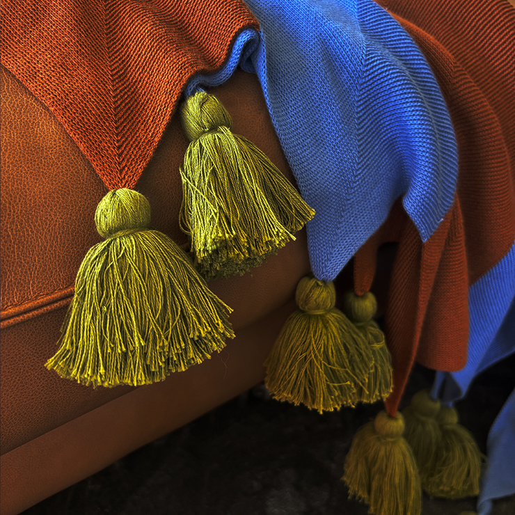 Azure Stripe Tassel Throw Blanket - Image 2