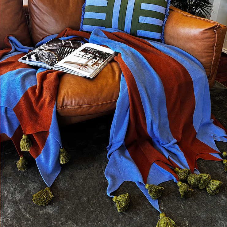 Azure Stripe Tassel Throw Blanket - Image 3